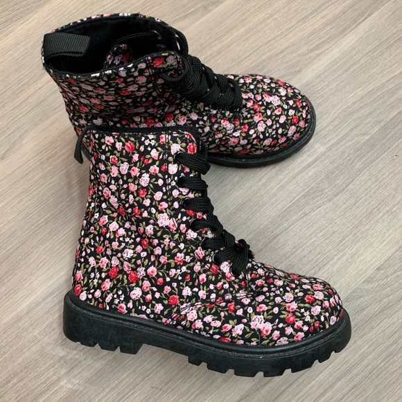 Other - Aviva Girl Floral Lace Up Combat Boots Kids 11
